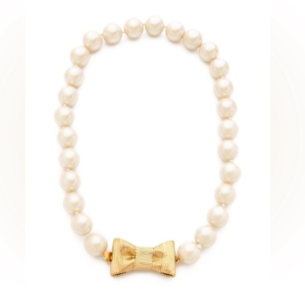 Kate Spade “All Wrapped Up Pearls” Necklace Gold 18" Ribbon Bow BRIDAL w dusty - Picture 8 of 15